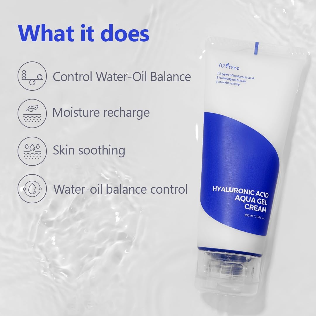 ISNTREE Hyaluronic Acid Aqua Gel Cream 100 ml, Crema Gel Hidratante Facial de Ácido Hialurónico