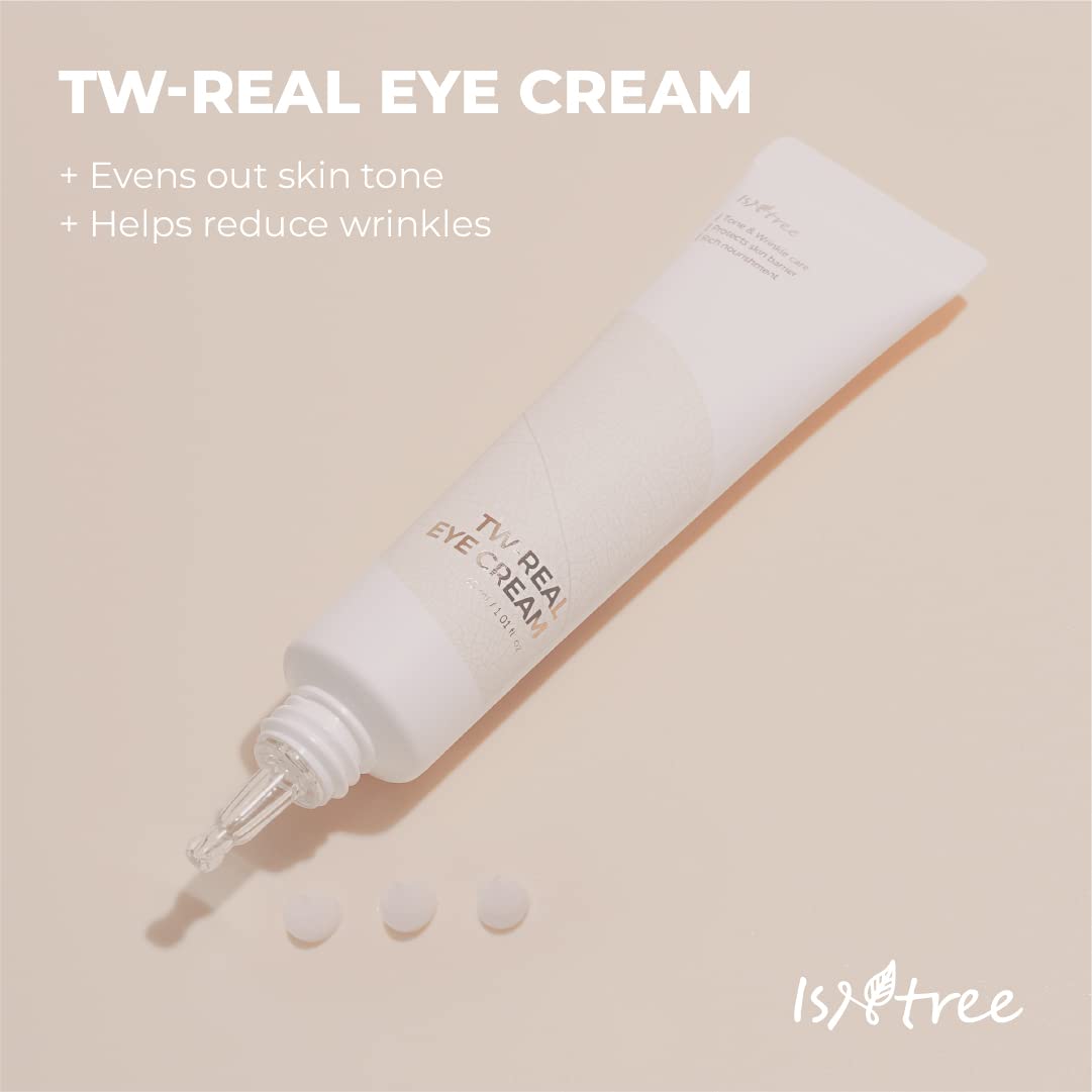 Isntree TW-REAL Eye Cream 30 ml, Crema para contorno de ojos, combate las ojeras, las bolsas debajo de los ojos, reduce las líneas finas, la hinchazón, la sequedad, las manchas opacas debajo de los ojos