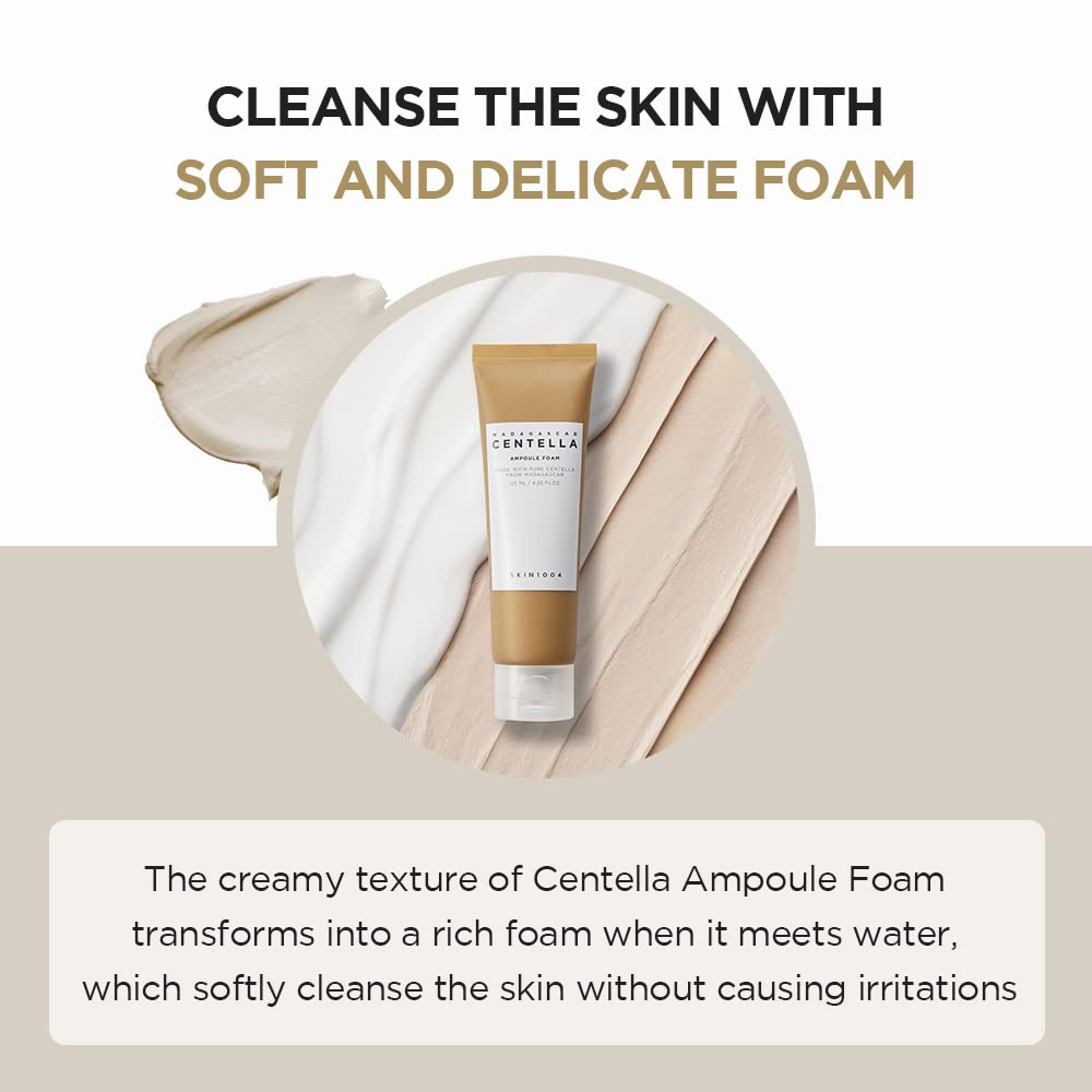 SKIN1004 Madagascar Centella Ampoule Foam - Jabón Coreano Calmante, de textura cremosa; contiene agentes hidratantes y naturales, como agua de coco y Centella Asiatica