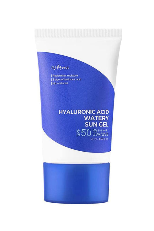 ISNTREE Hyaluronic Acid Watery Sun Gel 50 ml, Gel protector solar acuoso con 8 tipos de ácido hialurónico SPF 50+ PA++++ fuerte protección contra los rayos UVA y UVB