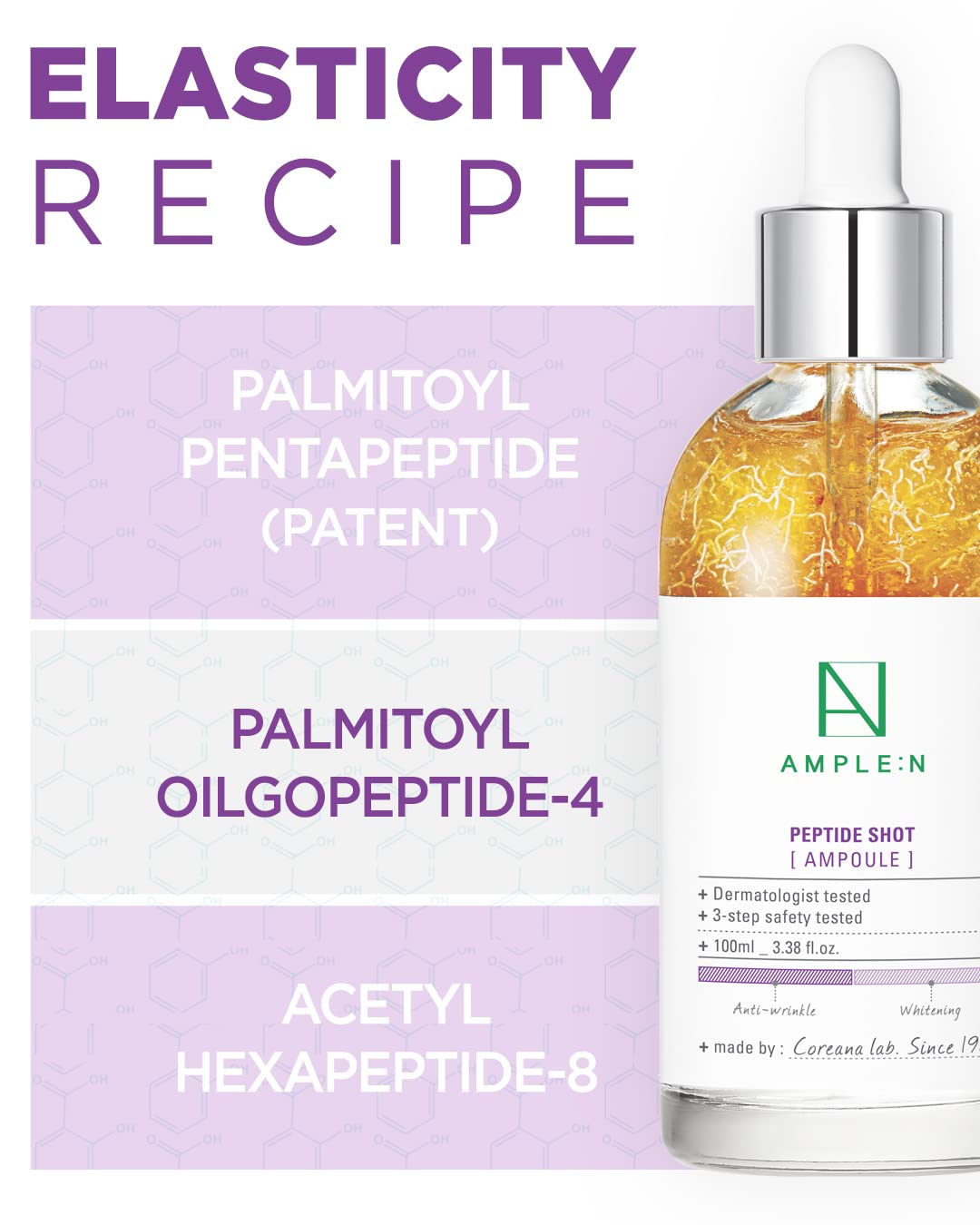 [AMPLE:N] Ampolla de chupito péptido 3.7 fl oz (100 ml) – Suero reafirmante facial antienvejecimiento y antiarrugas, potenciador de tres péptidos, visiblemente relleno, cuidado rejuvenecedor de la piel, levanta la flacidez de la piel