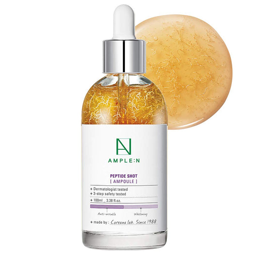 [AMPLE:N] Ampolla de chupito péptido 3.7 fl oz (100 ml) – Suero reafirmante facial antienvejecimiento y antiarrugas, potenciador de tres péptidos, visiblemente relleno, cuidado rejuvenecedor de la piel, levanta la flacidez de la piel