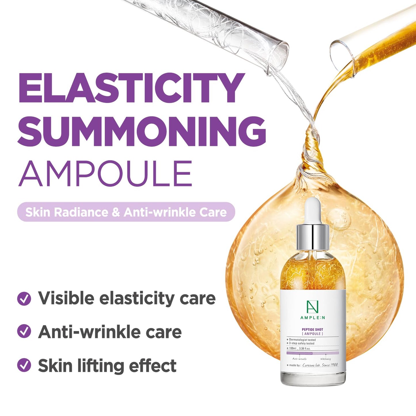 [AMPLE:N] Ampolla de chupito péptido 3.7 fl oz (100 ml) – Suero reafirmante facial antienvejecimiento y antiarrugas, potenciador de tres péptidos, visiblemente relleno, cuidado rejuvenecedor de la piel, levanta la flacidez de la piel