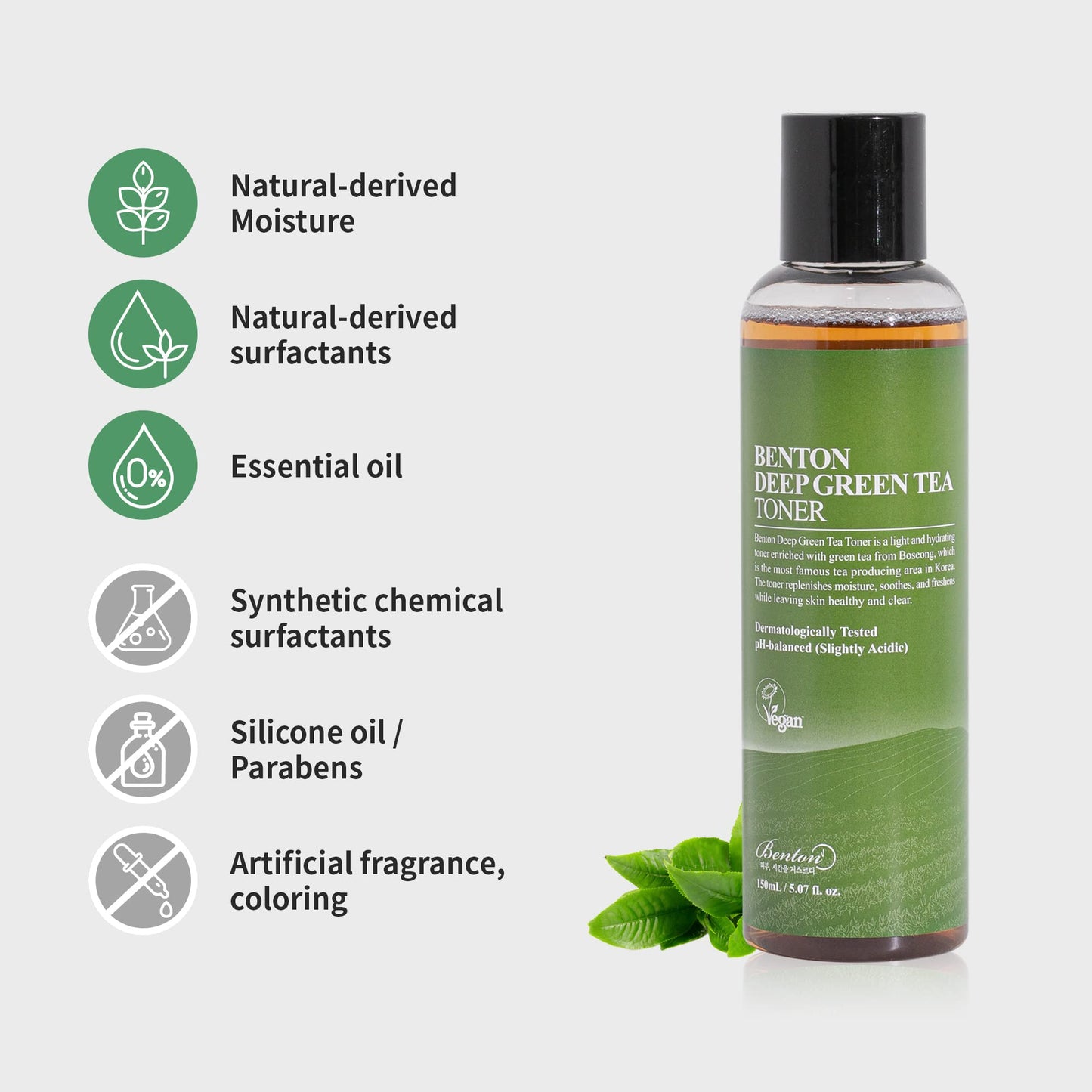 BENTON Deep Green Tea Toner 150ml (5.07 fl.oz.) - Nourishing & Hydrating Facial Toner for Oily and Sensitive Skin, Skin Soothing & Purifying